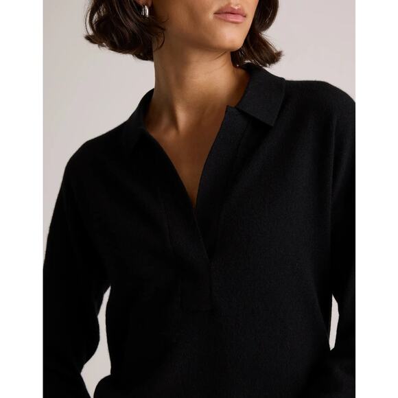NWT Quince Mongolian Cashmere Polo Sweater Black Cozy Soft Sz XL - Picture 2 of 8